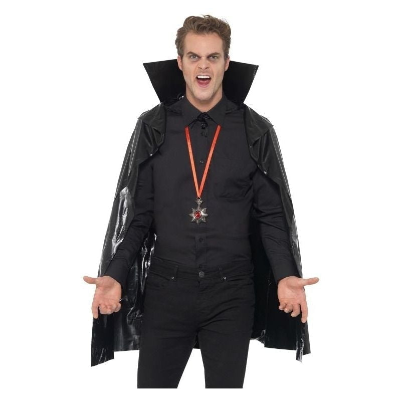 PVC Vampire Cape Black Stand Up Collar 114 cm Adult Halloween Costume Accessory 1