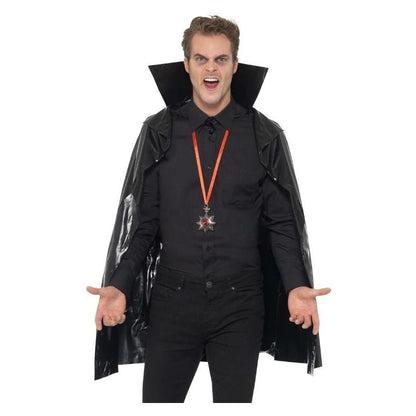 PVC Vampire Cape Black Stand Up Collar 114 cm Adult Halloween Costume Accessory 1
