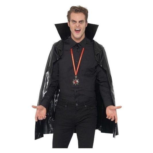 PVC Vampire Cape Black Stand Up Collar 114 cm Adult Halloween Costume Accessory 1