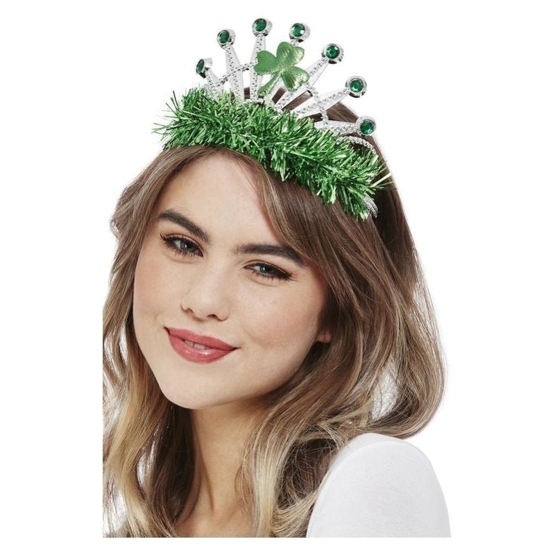 Paddys Day Green One Size Adult Tiara Crown with Tinsel 1