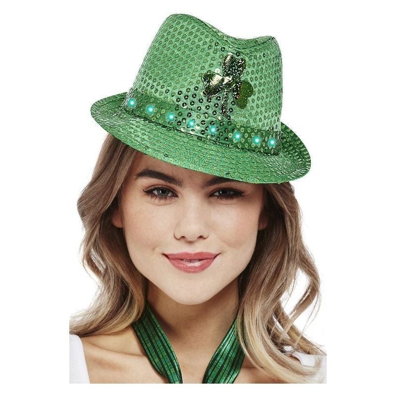 Paddys Day Light Up Sequin Trilby Hat Motiff LED Lights 1