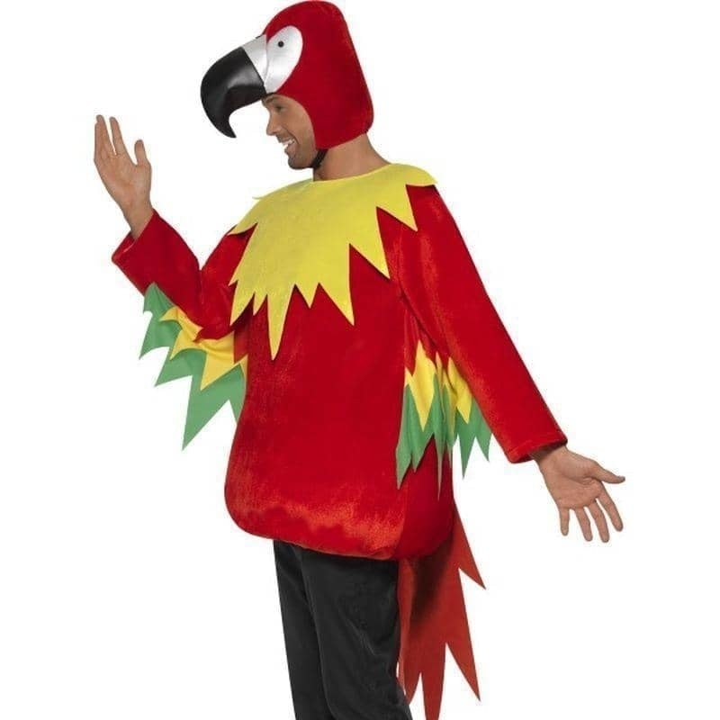 Parrot Costume Adult Red Yellow Green Jumpsuit Hood 3