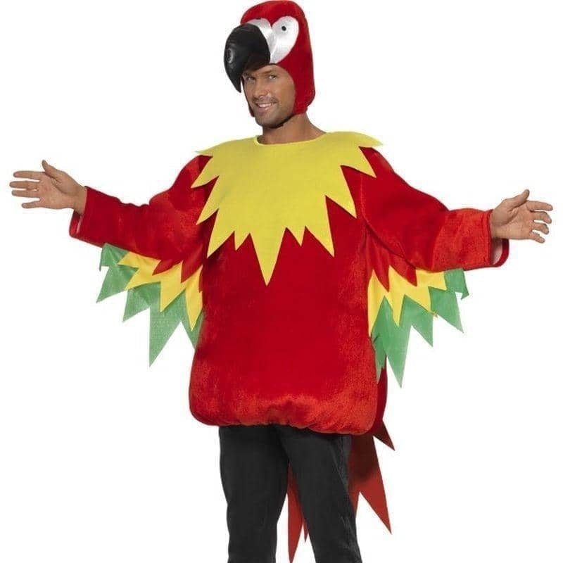 Parrot Costume Adult Red Yellow Green Jumpsuit Hood 1