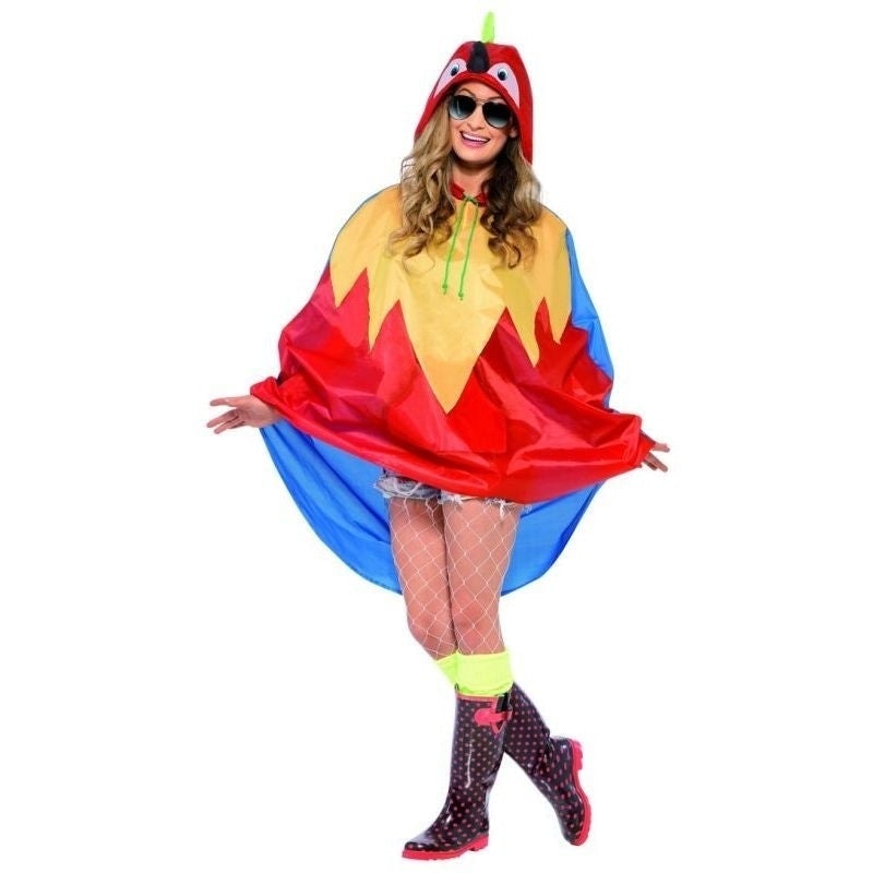 Parrot Party Poncho Adult Red Yellow Parrot Party Poncho Adult Red Yellow