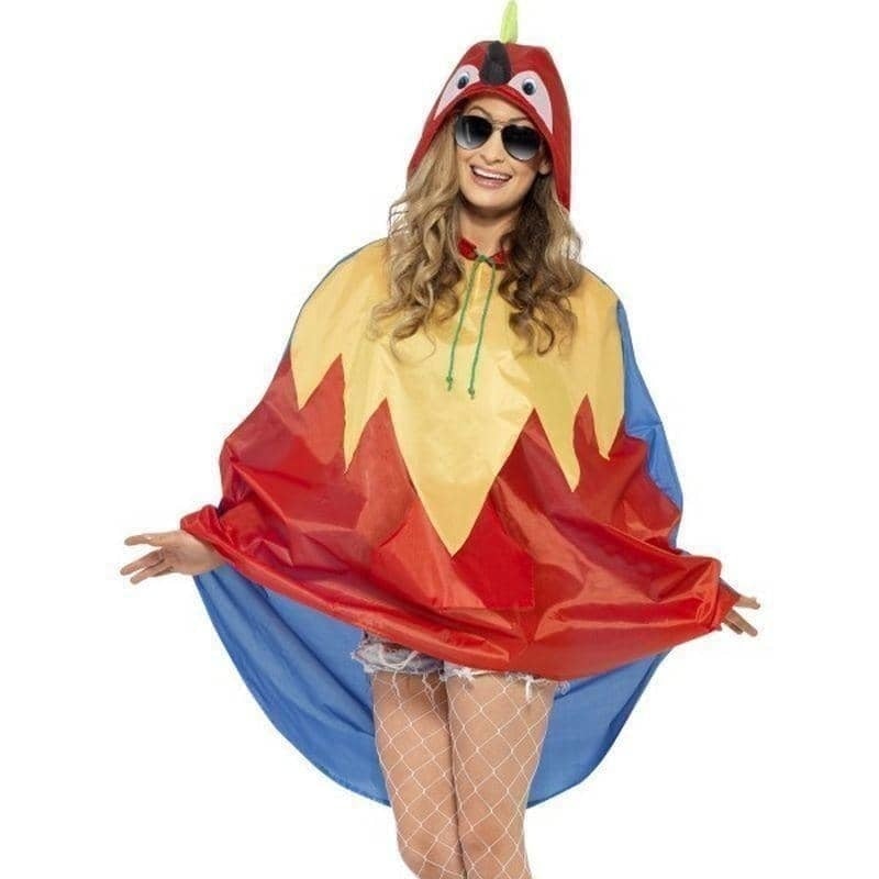 Parrot Party Poncho Adult Red Yellow Parrot Party Poncho Adult Red Yellow