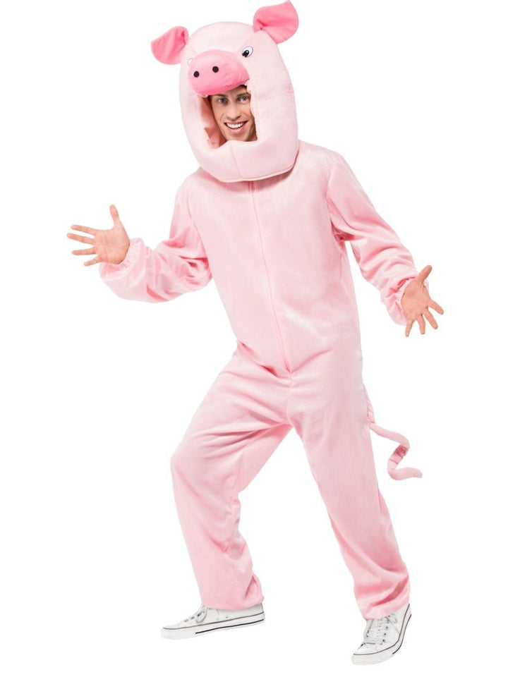 Pig Costume Adult Pink Bodysuit Tail Hood
