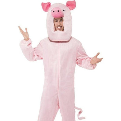 Pig Costume Adult Pink Bodysuit Tail Hood 1