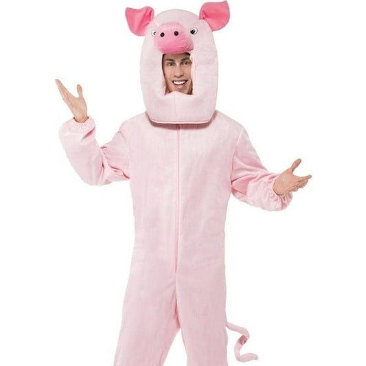 Pig Costume Adult Pink Bodysuit Tail Hood 1