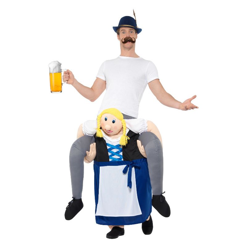 Piggyback Bavarian Beer Maiden Costume Blue Adult One Piece Suit Mock Legs 1