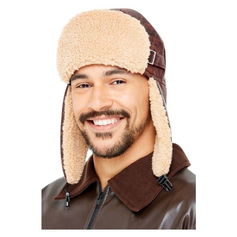 Pilot Flying Hat Brown Imitation Fur Traditional Ear Flaps Adult Costume Accessory 1