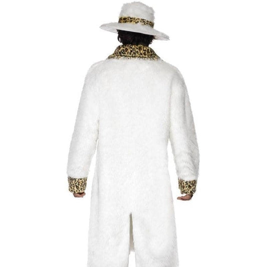 Pimp Costume Adult White Aand Leopard Skin Faux Fur Coat Hat Trousers 2