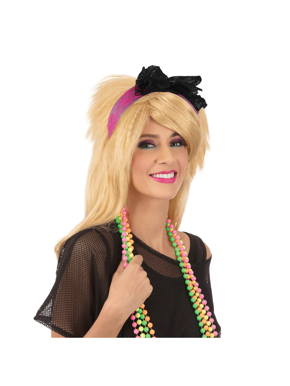 Size Chart Pink 80s Neon Lace Headband Costume Accessory
