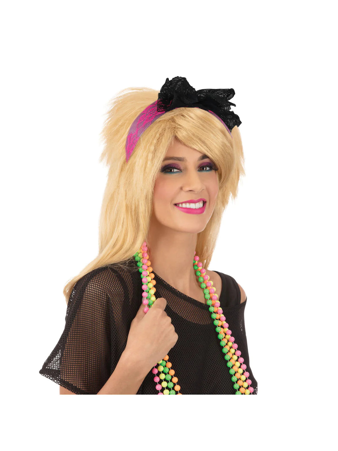 Size Chart Pink 80s Neon Lace Headband Costume Accessory