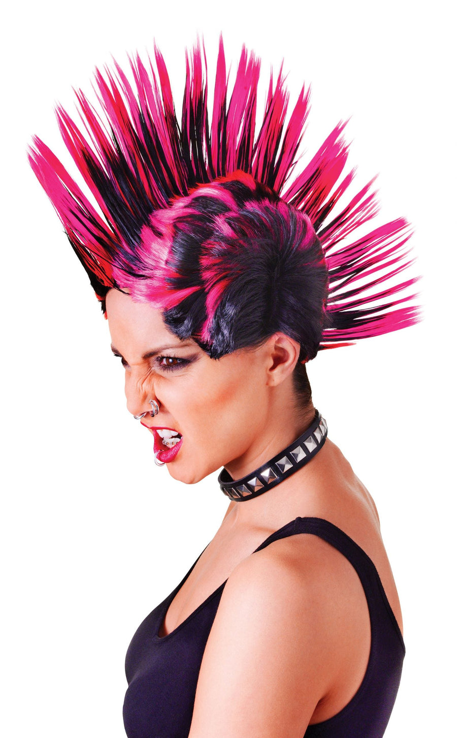 Pink & Black Mohican Ladies Wig Punk Mowhawk_1