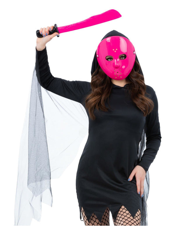 Pink Hockey Mask and Machete Halloween Kit 1