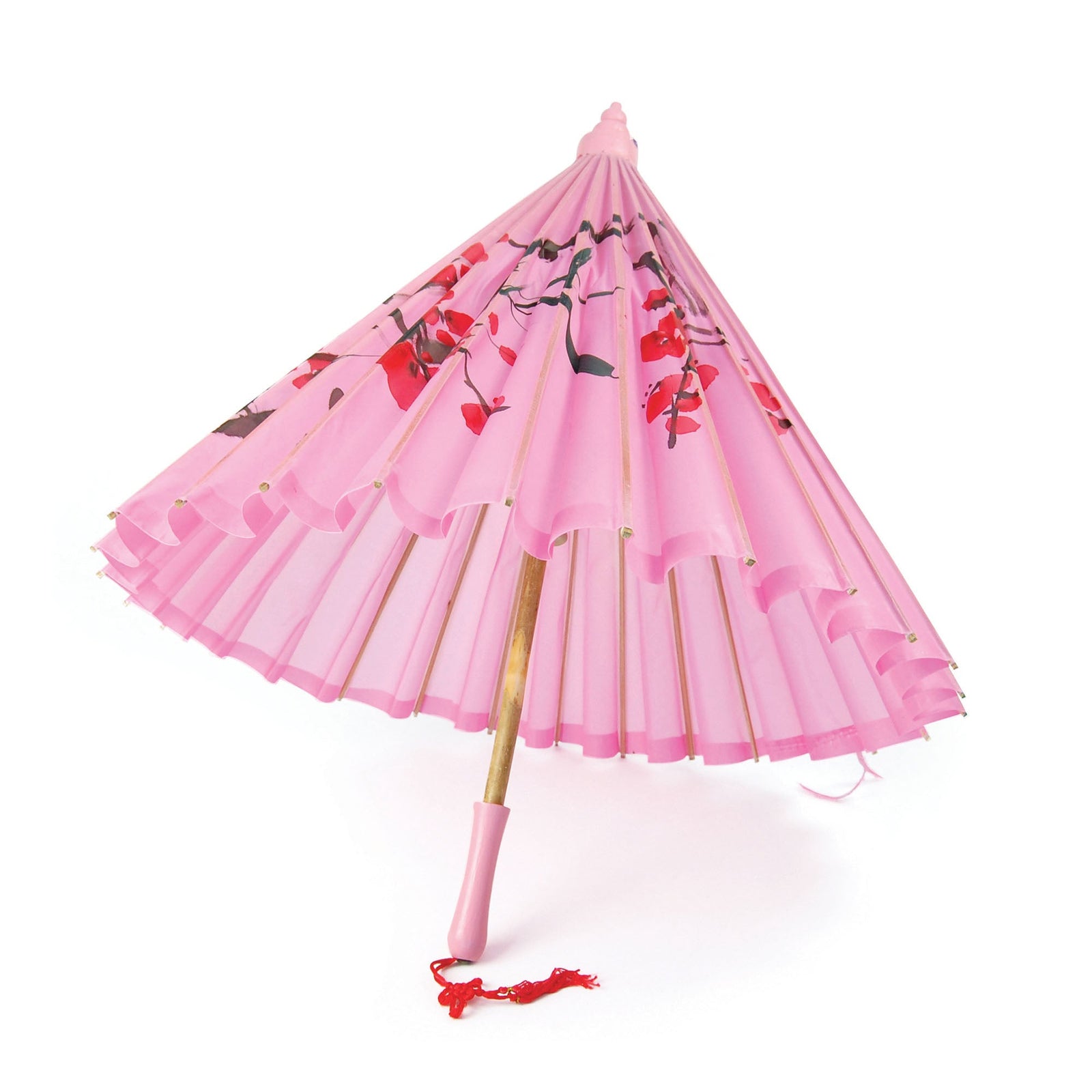 Pink Silk Parasol with Wooden Handle Costume Accessory 1
