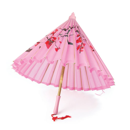 Pink Silk Parasol with Wooden Handle Costume Accessory 1