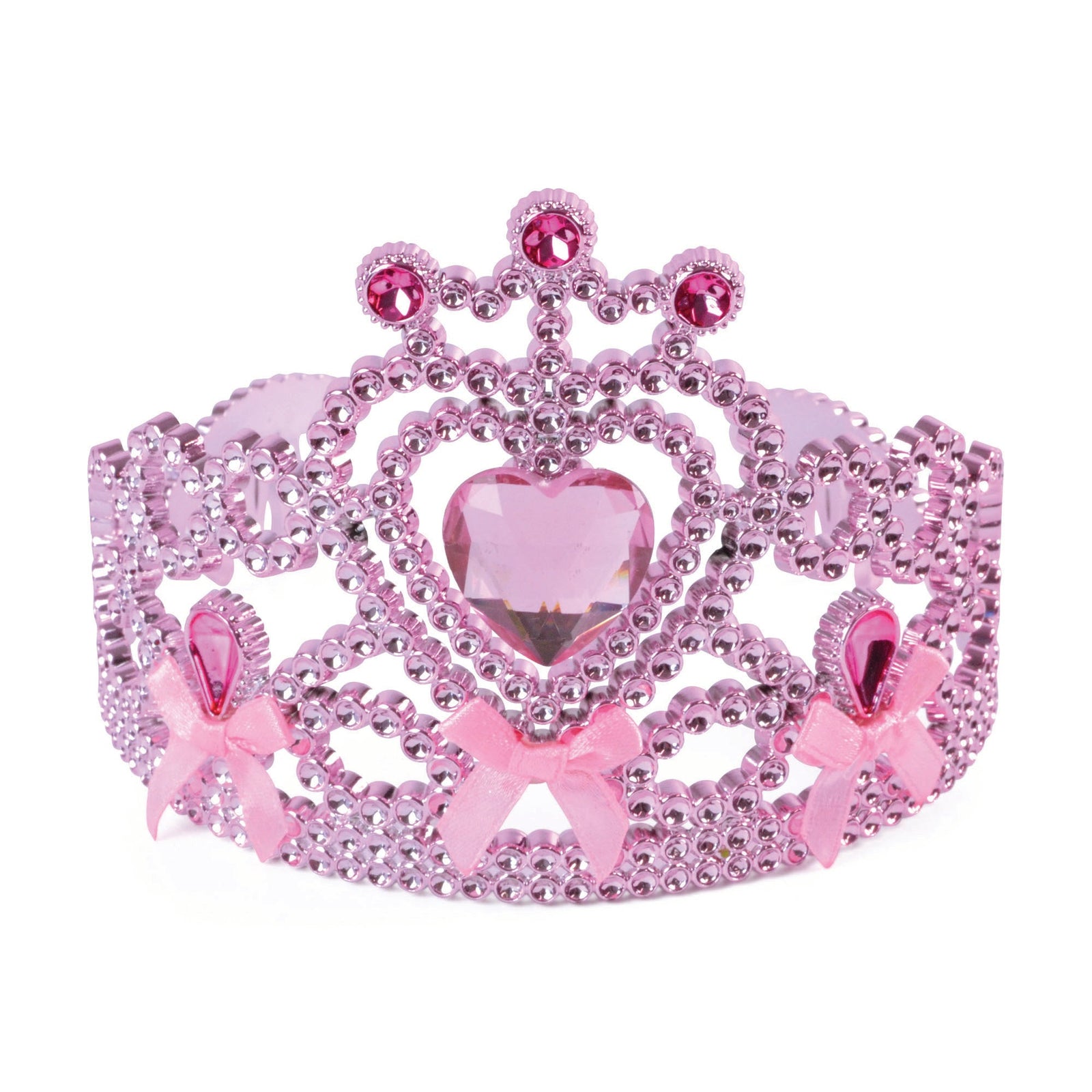 Pink Tiara with Ribbon Bow Ties Crown Costume Accessory 1