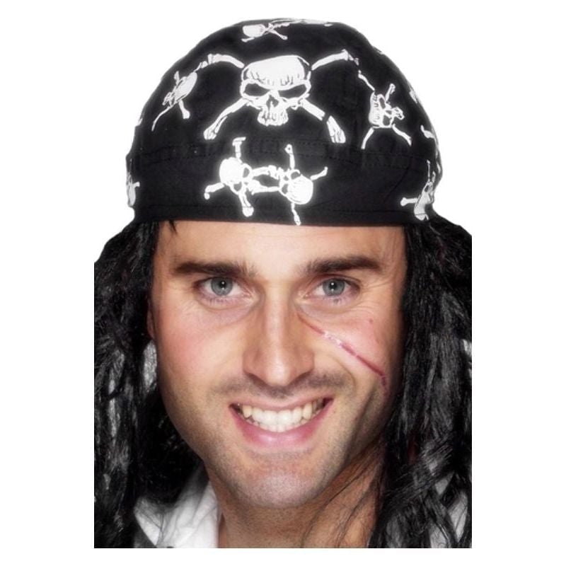 Pirate Bandana Skull and Crossbones Design Adult Black Costume Accessory 1