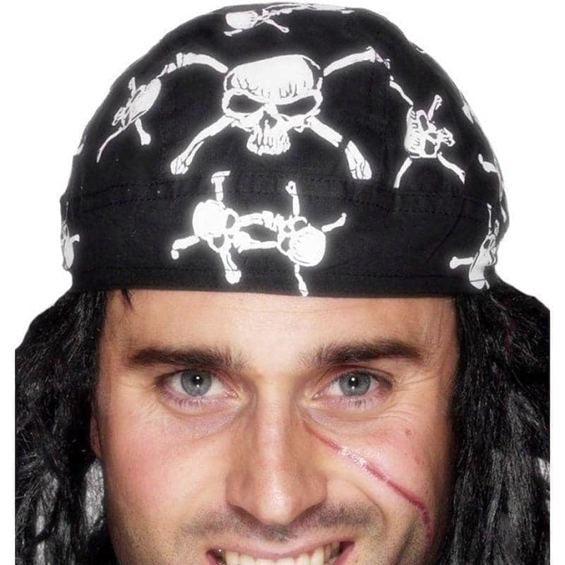 Pirate Bandana Skull and Crossbones Design Adult Black Costume Accessory 2