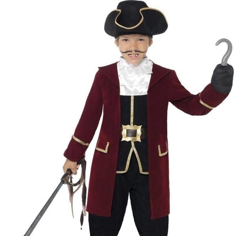 Pirate Captain Deluxe Costume Kids Red Black Jacket Waistcoat Trousers Scarf Hat_2