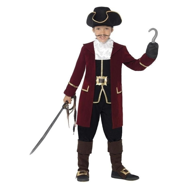 Pirate Captain Deluxe Costume Kids Red Black Jacket Waistcoat Trousers Scarf Hat_1
