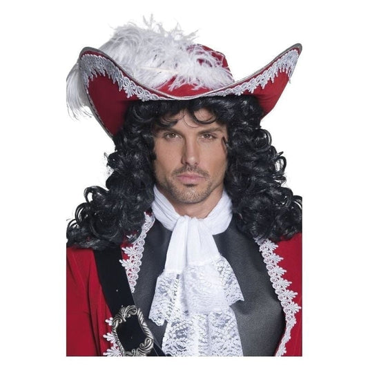 Pirate Captain Hat Adult Red with White Feather and Trim Costume Accessory 1
