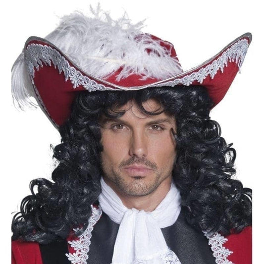 Pirate Captain Hat Adult Red with White Feather and Trim Costume Accessory 2