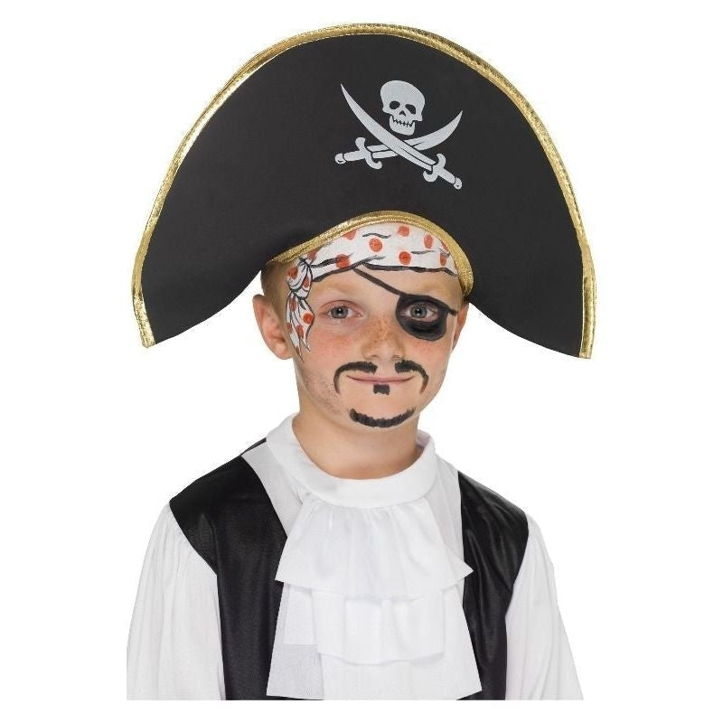 Pirate Captain Hat Black Skull and Crossbones Motif Kids Costume Accessory 2