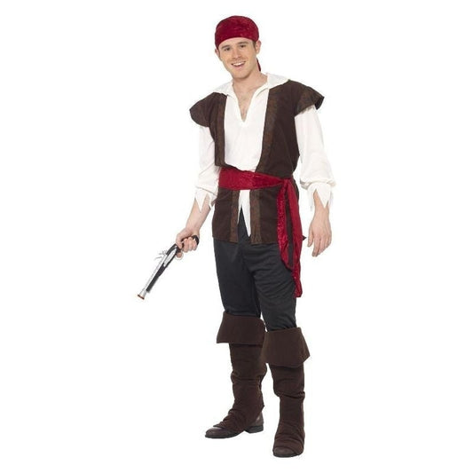 Pirate Deckmate Costume Trousers Waistcoat Shirt Headscarf Belt and Bootcovers 1