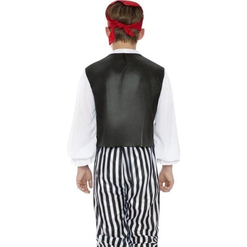 Pirate Costume Kids Black White Red Shirt Waistcoat Trousers Belt Headscarf Boot Covers 2