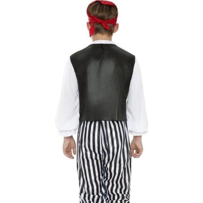 Pirate Costume Kids Black White Red Shirt Waistcoat Trousers Belt Headscarf Boot Covers 2