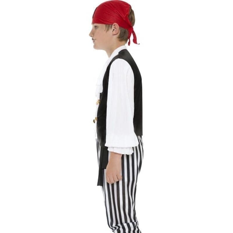Pirate Costume Kids Black White Red Shirt Waistcoat Trousers Belt Headscarf Boot Covers 3