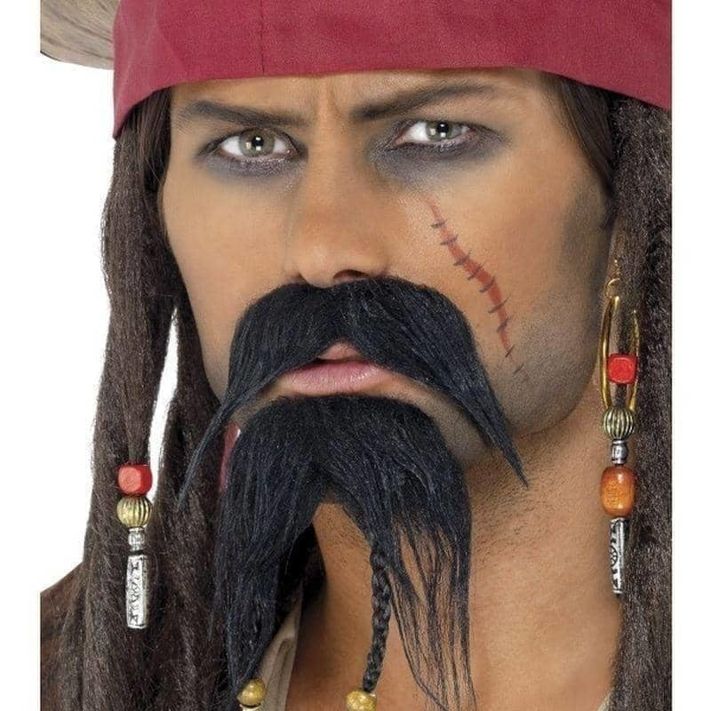 Pirate Facial Hair Set Black Moustache and Beard Adult Costume Accessory 2