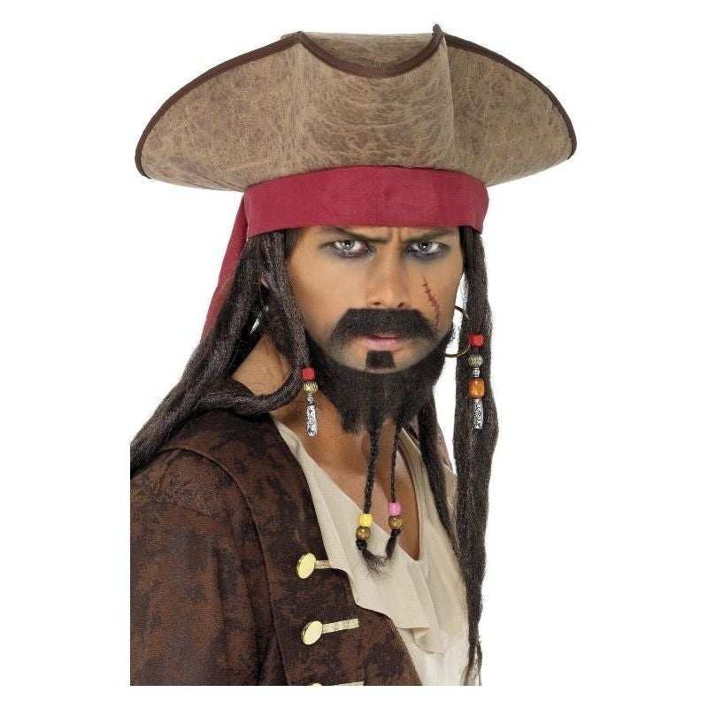 Pirate Hat with Hair Dreadlocks Jack Sparrow Costume Accessory 1