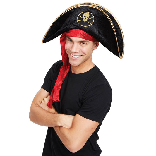 Pirate Hat Deluxe Velvet Skull and Cross Bones 1