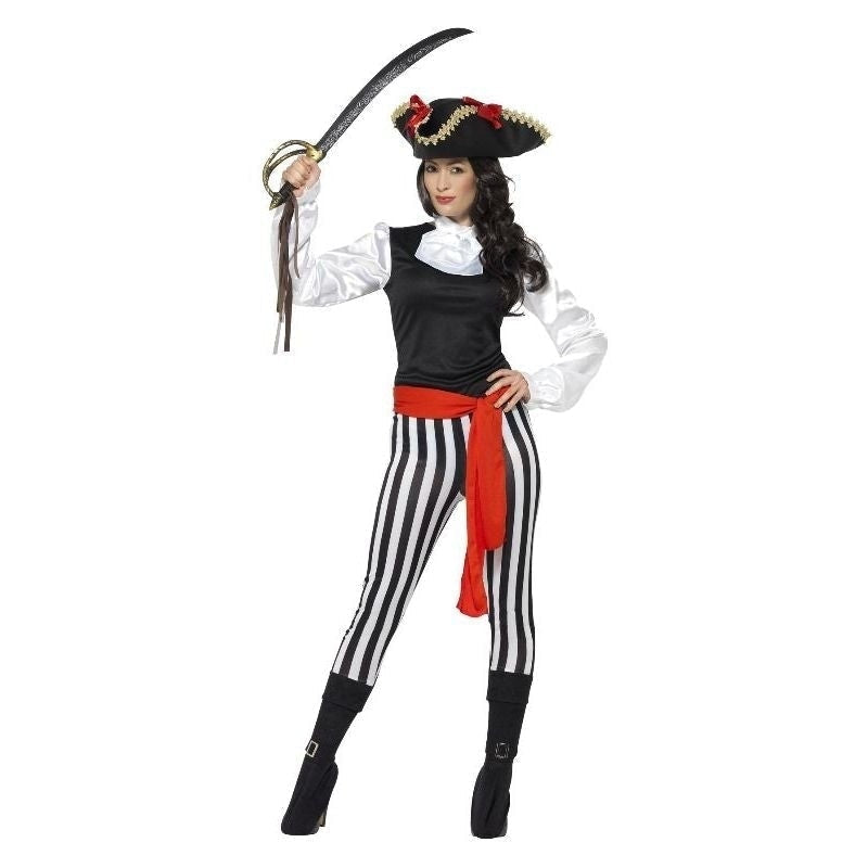 Pirate Lady Costume Top Trousers with Boot Covers Neck Ruffle and Sash 1