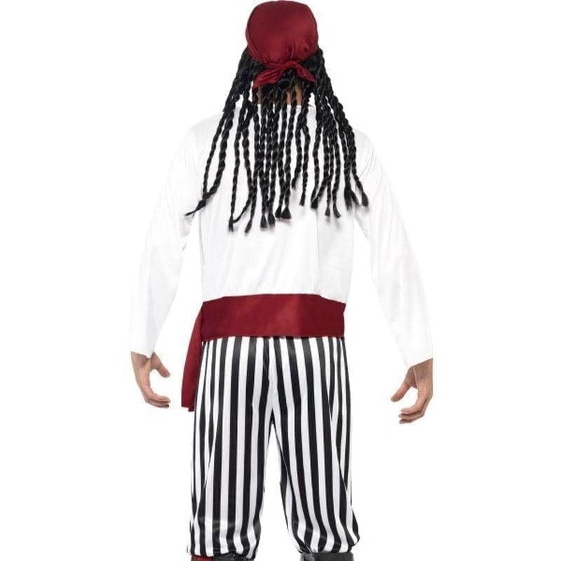 Pirate Man Costume Adult White Black Red Shirt Trousers Headpiece Belt_2