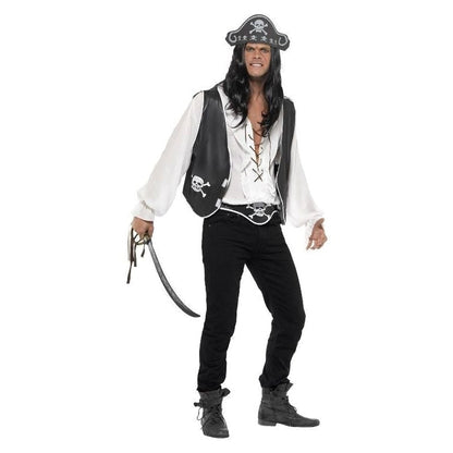 Pirate Set Adult Black Hat Waistcoat Belt 2