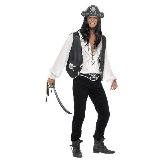 Pirate Set Adult Black Hat Waistcoat Belt 2