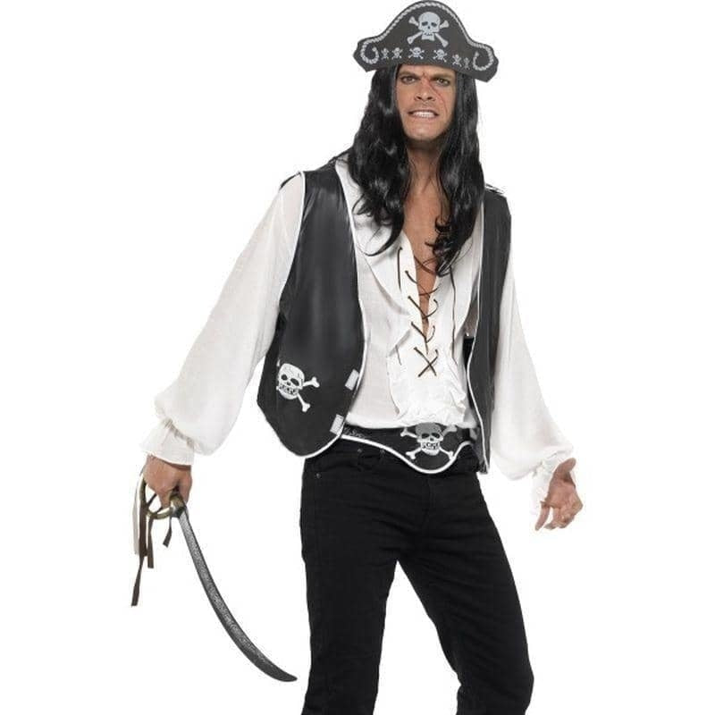 Pirate Set Adult Black Hat Waistcoat Belt 1