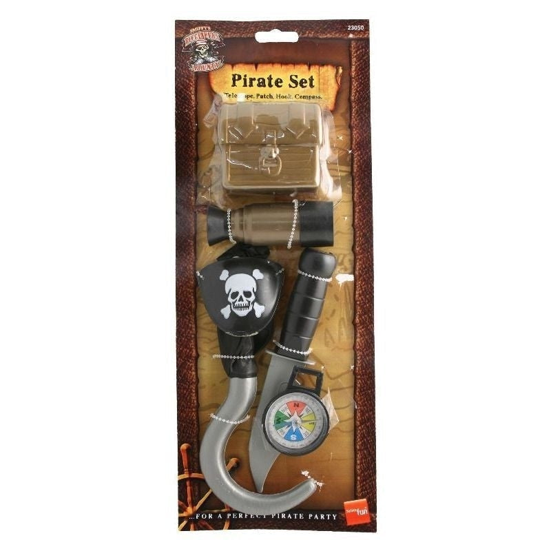 Pirate Set with Compass Plastic Hook Knife Eyepatch Telescope Chest Costume Accessory 2