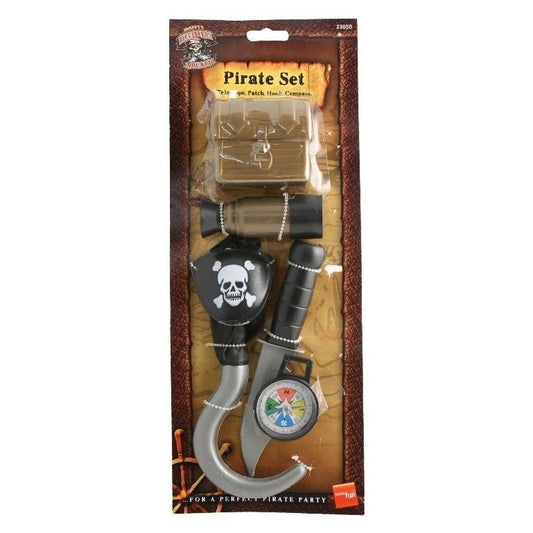 Pirate Set with Compass Plastic Hook Knife Eyepatch Telescope Chest Costume Accessory 2