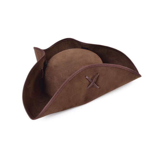Pirate Tricorn Brown Suede Fabric Hat 1