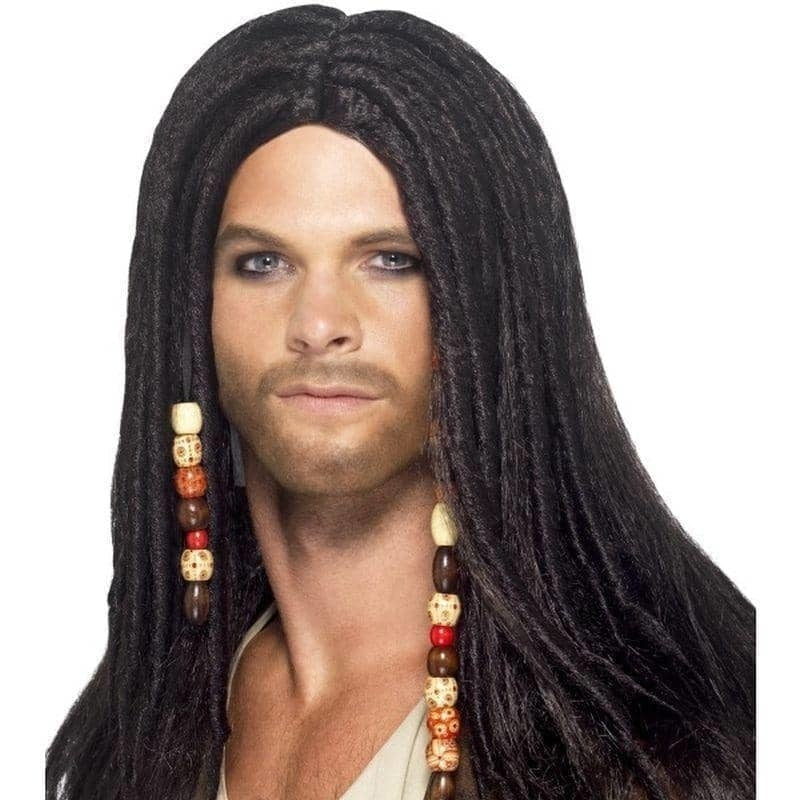 Pirate Wig Adult Long Black with Beads 1