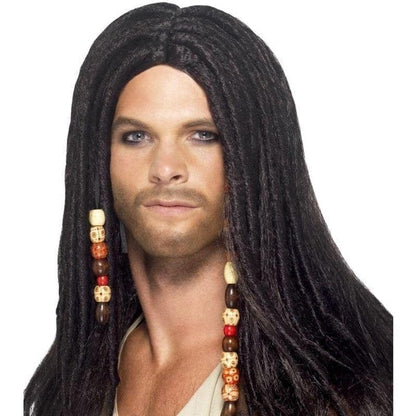 Pirate Wig Adult Long Black with Beads 1