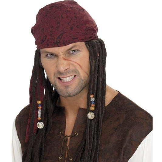 Pirate Wig and Scarf Adult Brown Costume Accessory 1