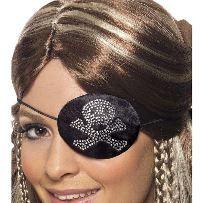 Pirates Eyepatch Adult Black Diamante Motif Costume Accessory 1