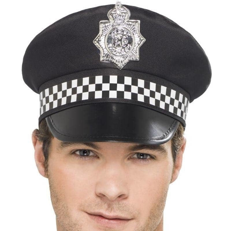 Police Panda Cap Adult Black Check Band Badge 1
