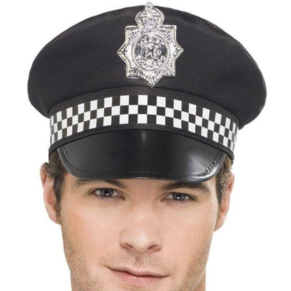 Police Panda Cap Adult Black Check Band Badge 1